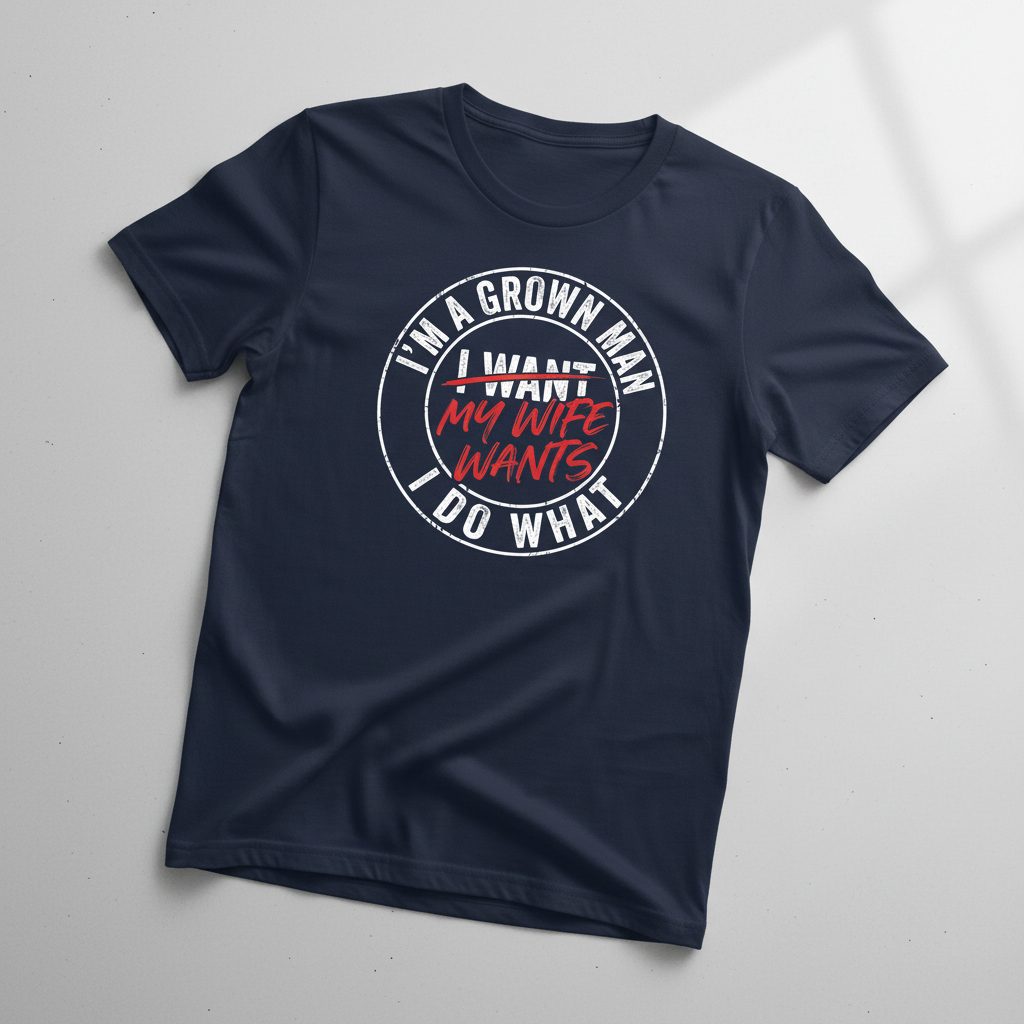I'm a Grown Man I Do What I Want My Wife Wants T-Shirt - product mockup - Navy