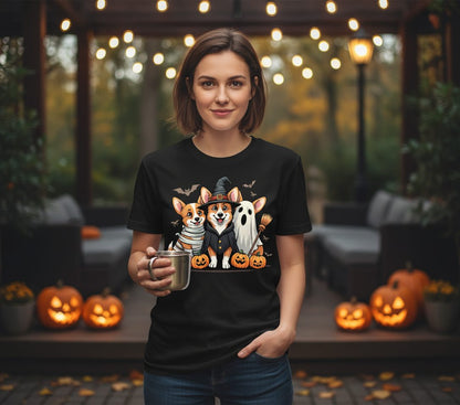 Halloween Corgi Trio Halloween corgis T-Shirt Black lifestyle mockup