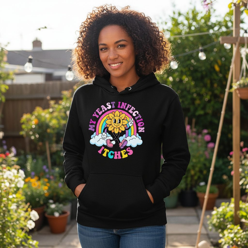 My Yeast Infection Itches Funny Sarcastic Humor Hoodie - lifestyle model mockup - Black