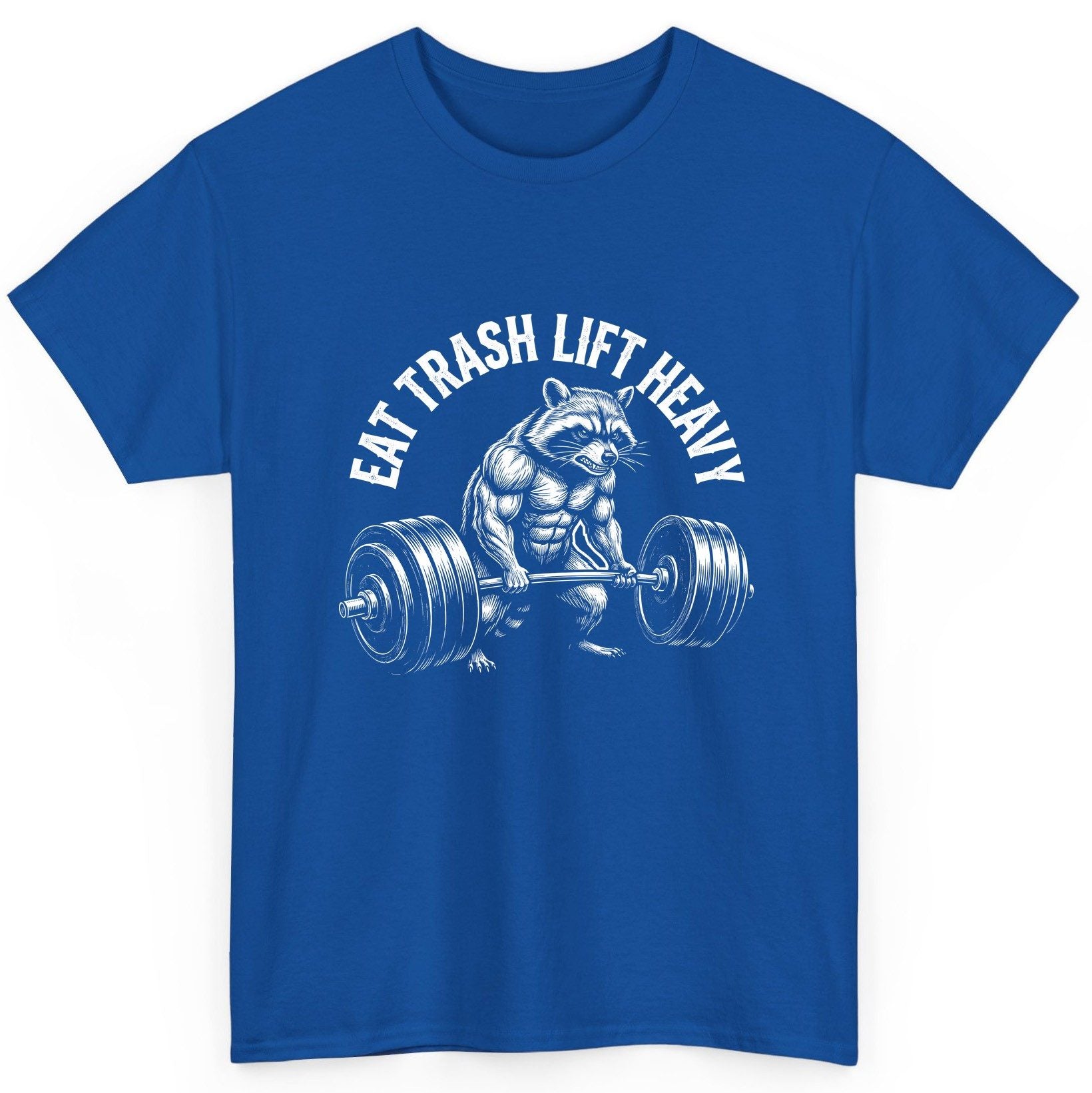Eat Trash Lift Heavy raccoon T-Shirt Royal product mockup