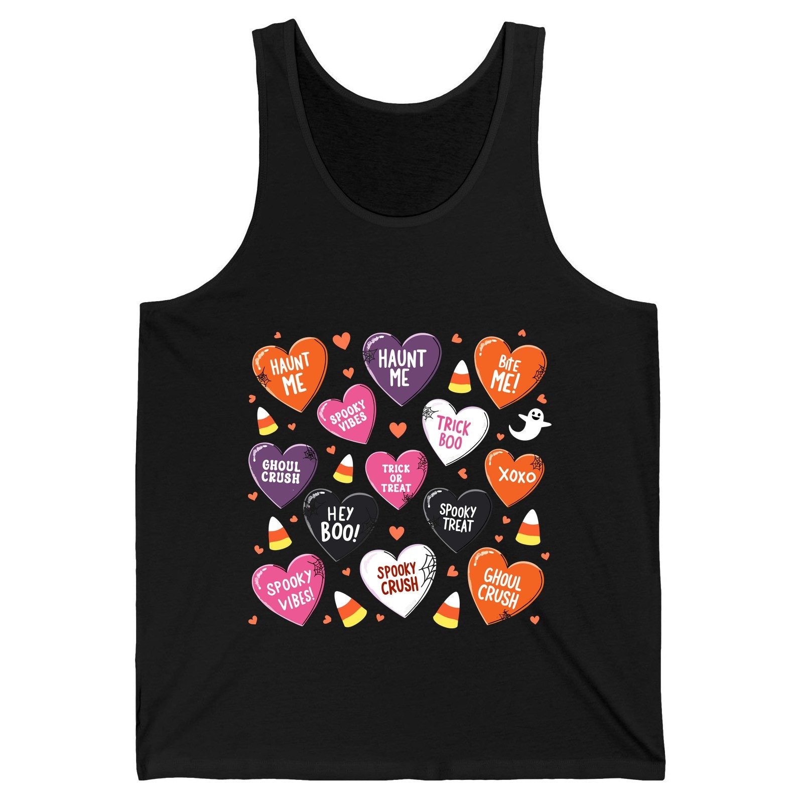 Spooky Halloween Conversation Hearts Halloween conversation hearts Tank Top Black product mockup
