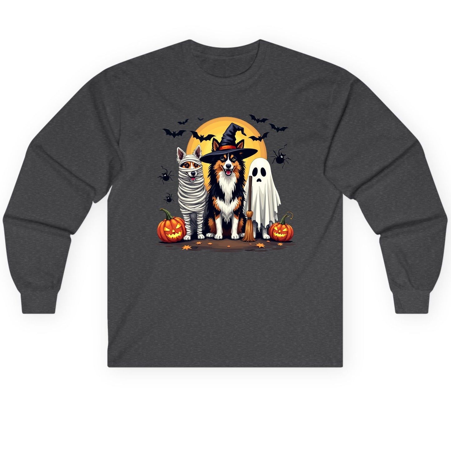 Halloween Dogs in Costumes Halloween dogs Long Sleeve Tee Dark Heather product mockup