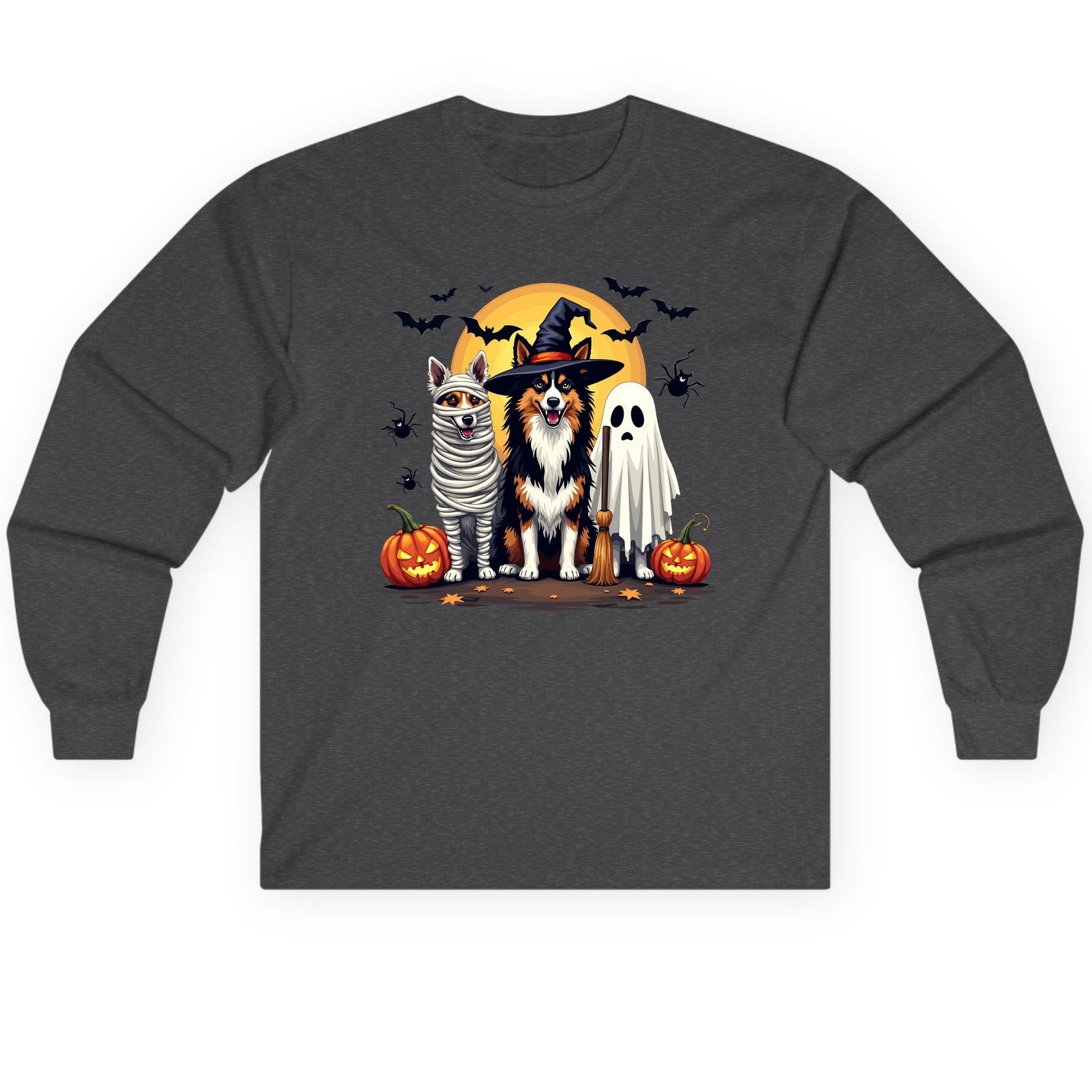 Halloween Dogs in Costumes Halloween dogs Long Sleeve Tee Dark Heather product mockup