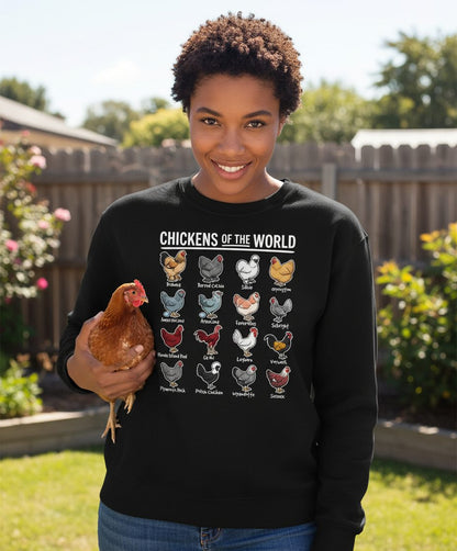 Chickens of the World chicken breeds Sweatshirt Black lifestyle mockup