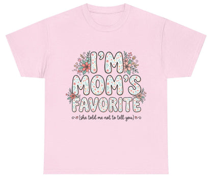 I'm Mom's Favorite (She Told Me Not to Tell You) sibling rivalry humor Youth T-Shirt Light Pink product mockup