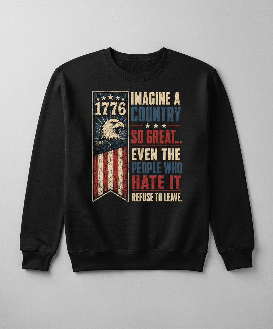 Imagine a Country So Great Patriotic Funny Patriots Sweatshirt - product mockup - Black