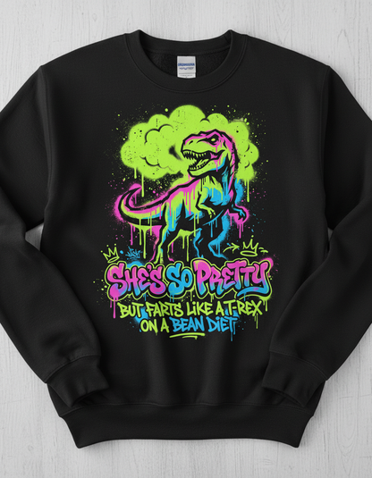 She's So Pretty But Farts Like A T-Rex Graffiti Art Sweatshirt - Black