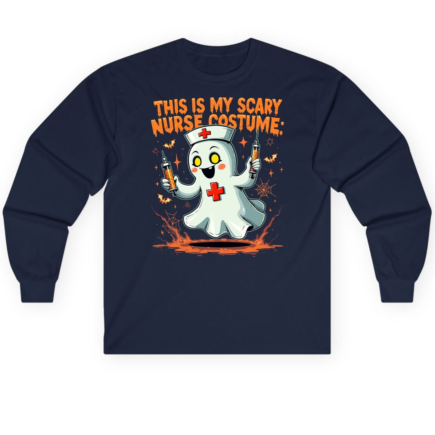 This Is My Scary Nurse Costume ghost nurse Long Sleeve Tee Navy product mockup