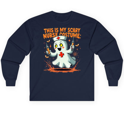 This Is My Scary Nurse Costume ghost nurse Long Sleeve Tee Navy product mockup
