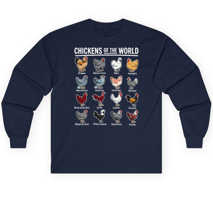 Chickens of the World chicken breeds Long Sleeve Tee Navy product mockup