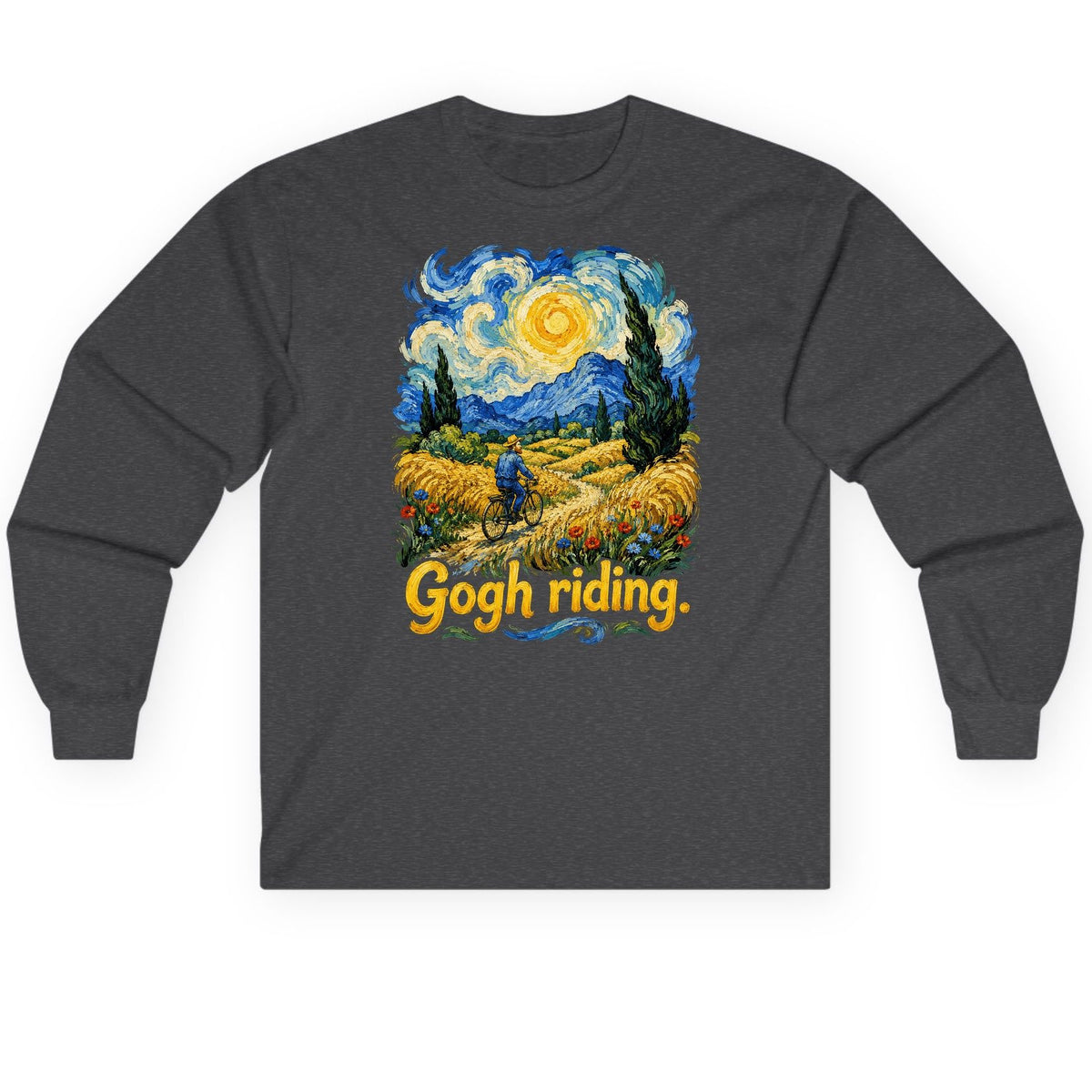 Gogh Riding van gogh art parody Long Sleeve Tee Dark Heather product mockup
