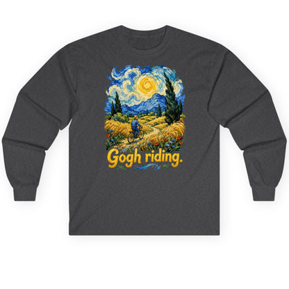 Gogh Riding van gogh art parody Long Sleeve Tee Dark Heather product mockup