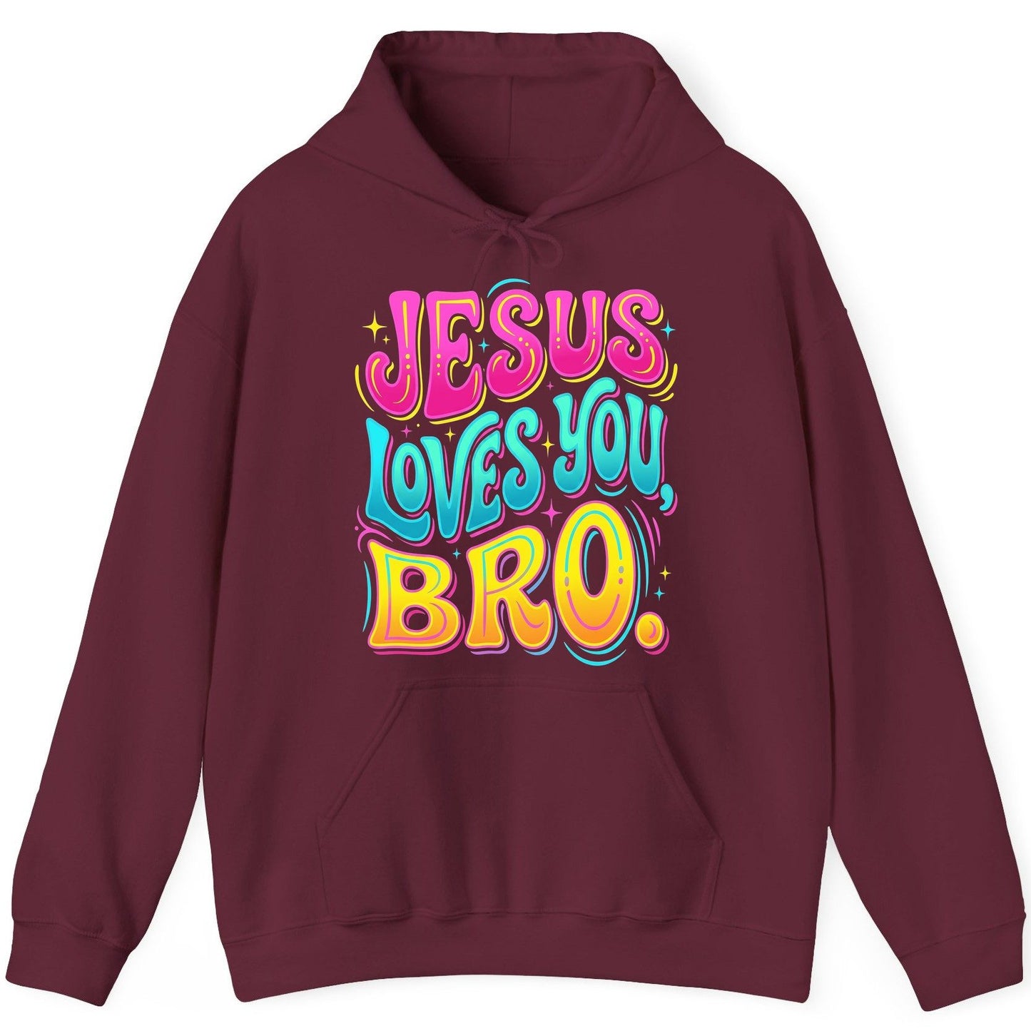 JESUS LOVES YOU BRO Retro Christian Hoodie - product mockup - Maroon