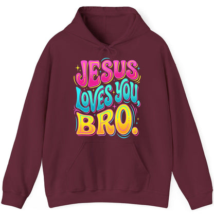 JESUS LOVES YOU BRO Retro Christian Hoodie - product mockup - Maroon