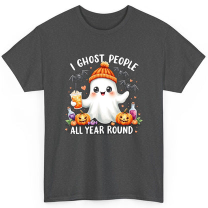 I Ghost People All Year Round cute ghost T-Shirt Dark Heather product mockup