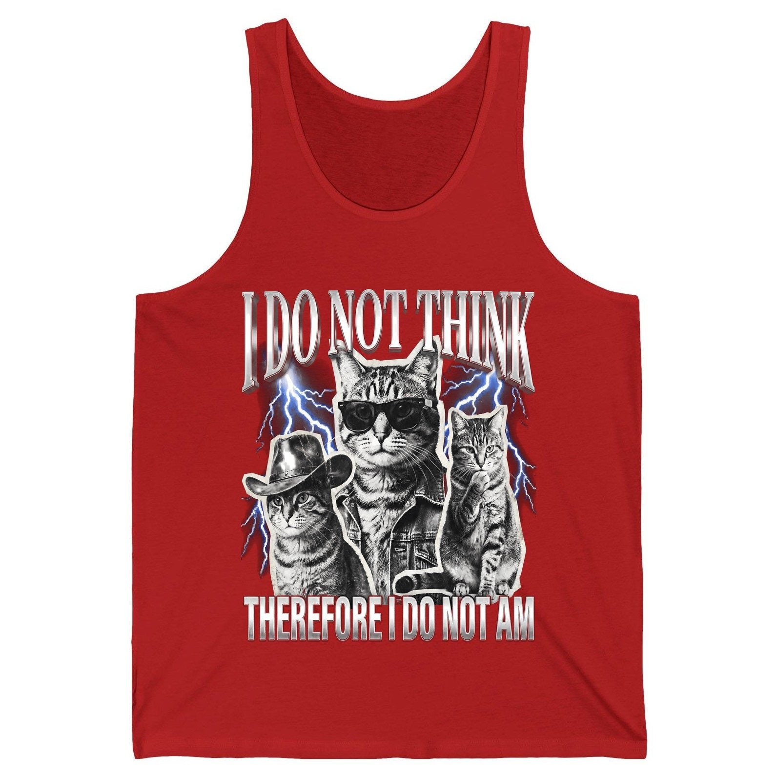 I Do Not Think Therefore I Do Not Am cats Tank Top Red product mockup