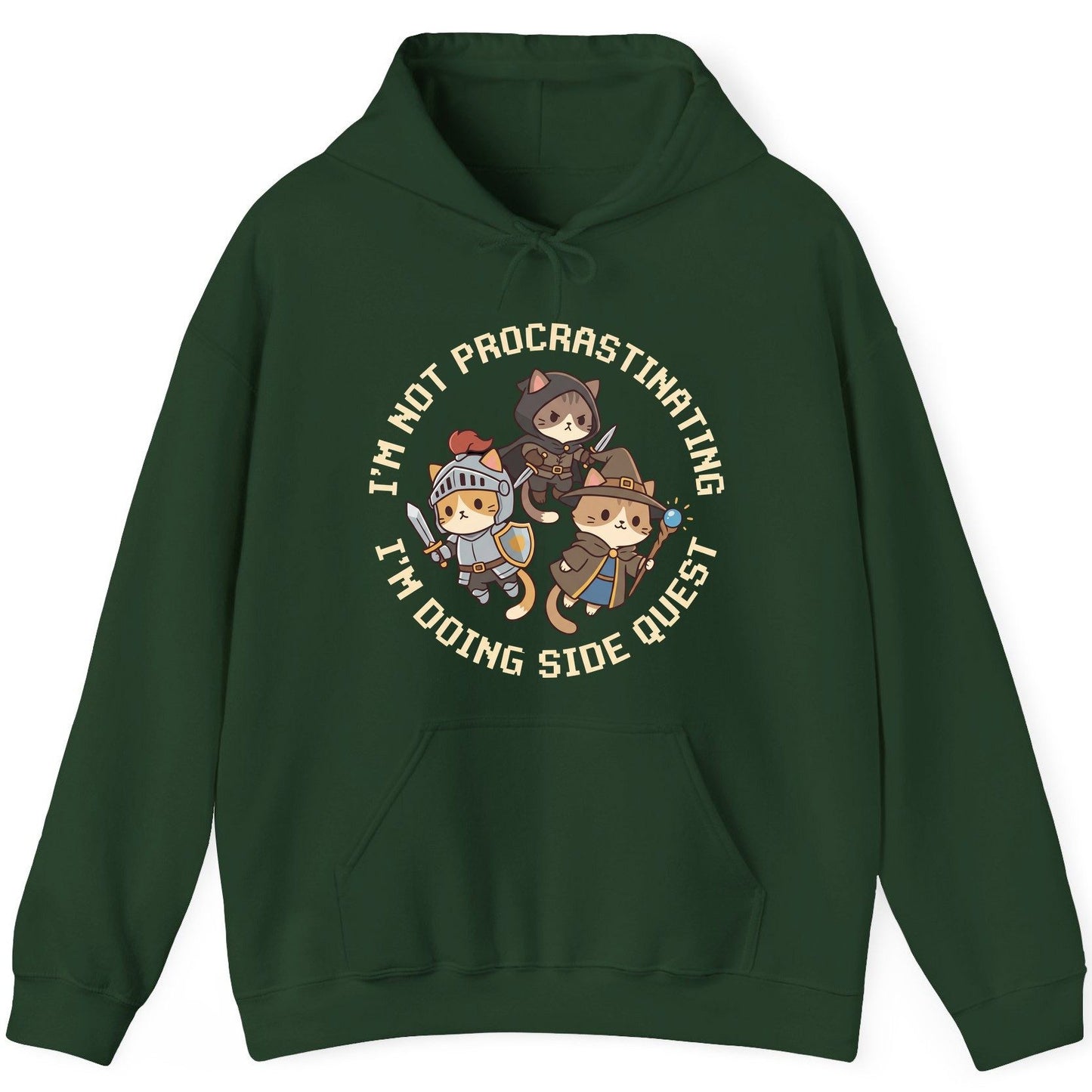 I'm Not Procrastinating I'm Doing Side Quest rpg cats Hoodie Forest Green product mockup