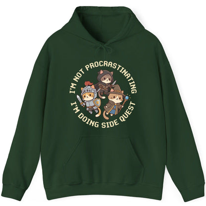 I'm Not Procrastinating I'm Doing Side Quest rpg cats Hoodie Forest Green product mockup