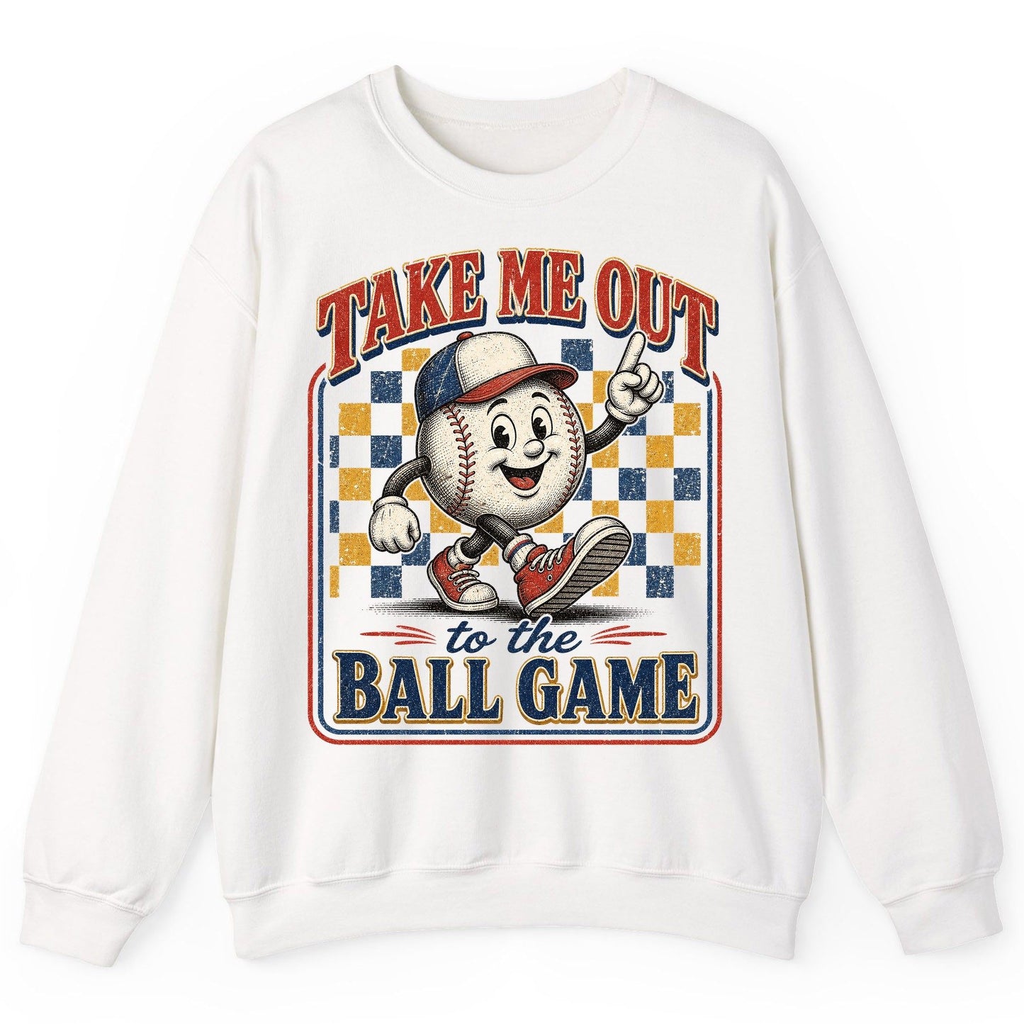 Take Me Out to the Ball Game Retro Baseball Sweatshirt - product mockup - White