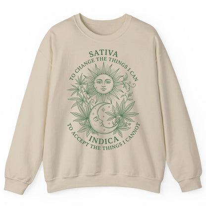 SATIVA TO CHANGE THE THINGS I CAN INDICA TO ACCEPT Sweatshirt - product mockup - Sand
