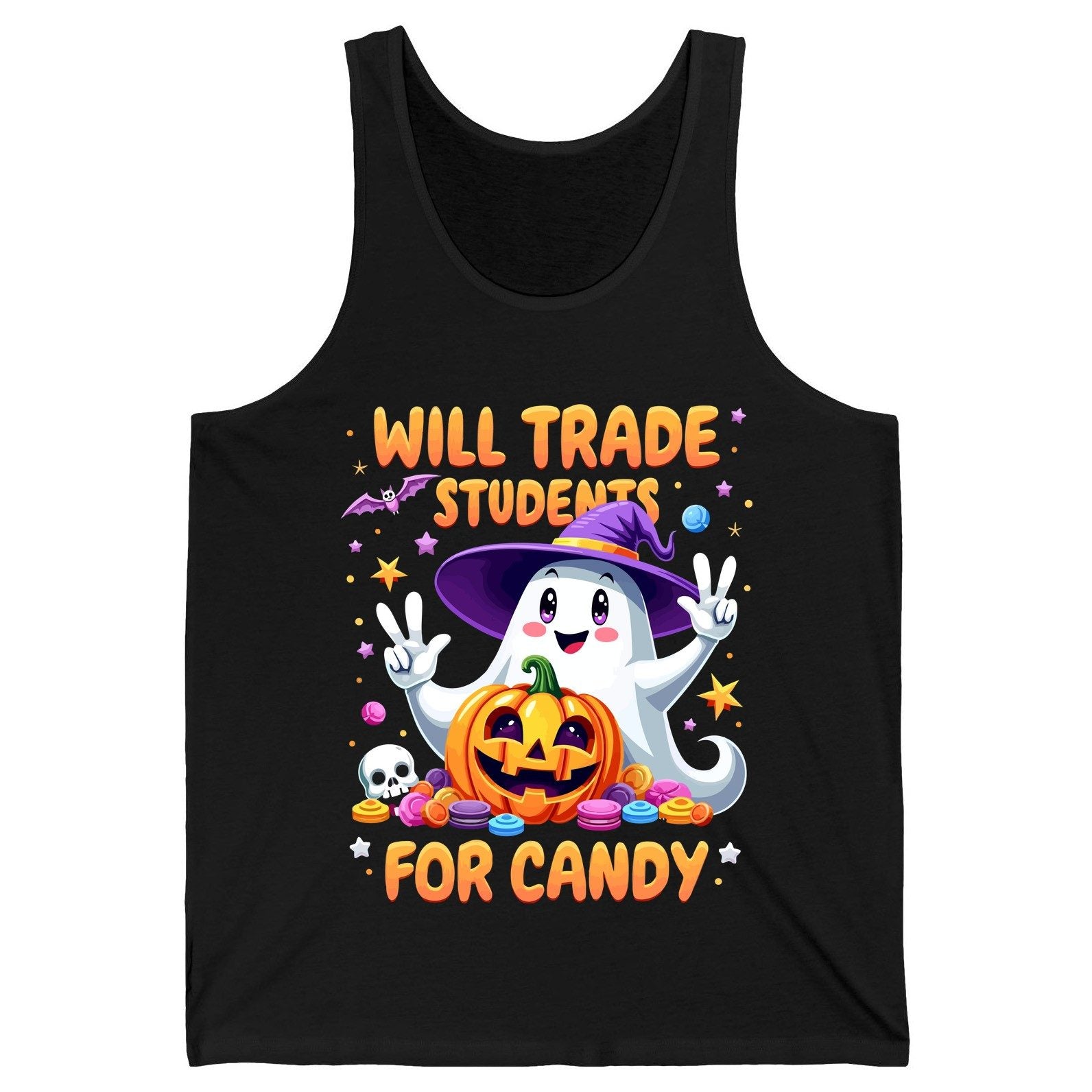 Will Trade Students for Candy teacher Halloween Tank Top Black product mockup