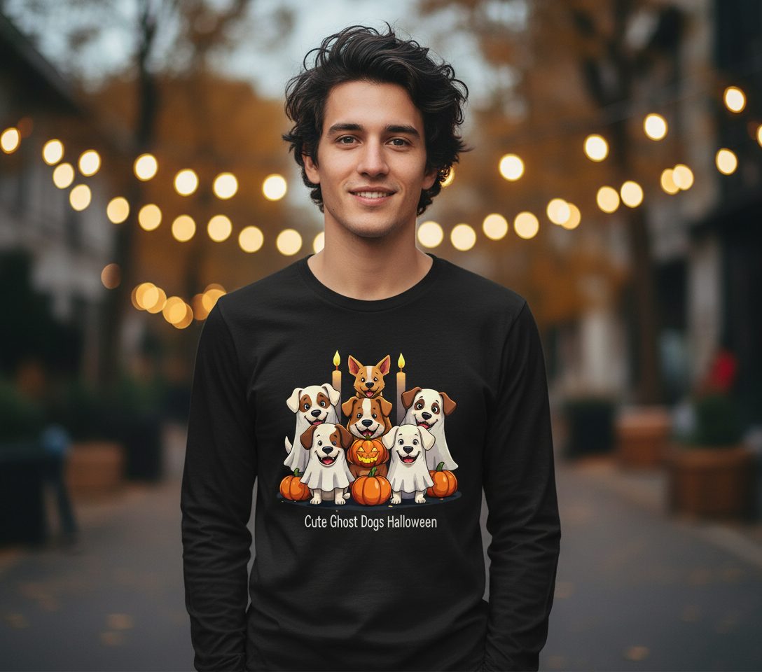 Cute Ghost Dogs Halloween Halloween dogs Long Sleeve Tee Black lifestyle mockup