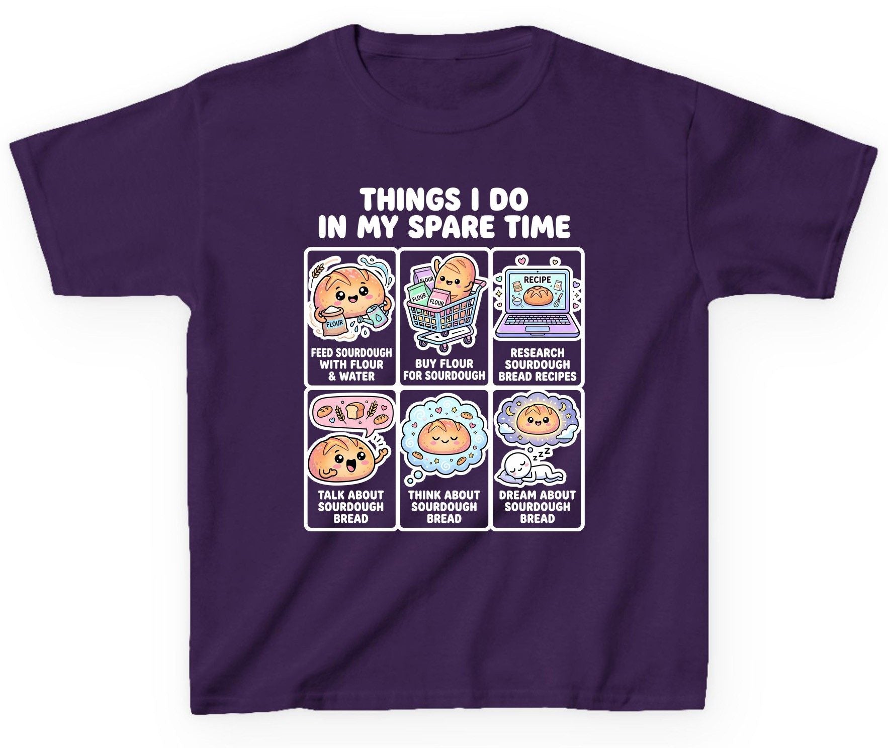 Things I Do in My Spare Time sourdough bread baking Youth T-Shirt Purple product mockup