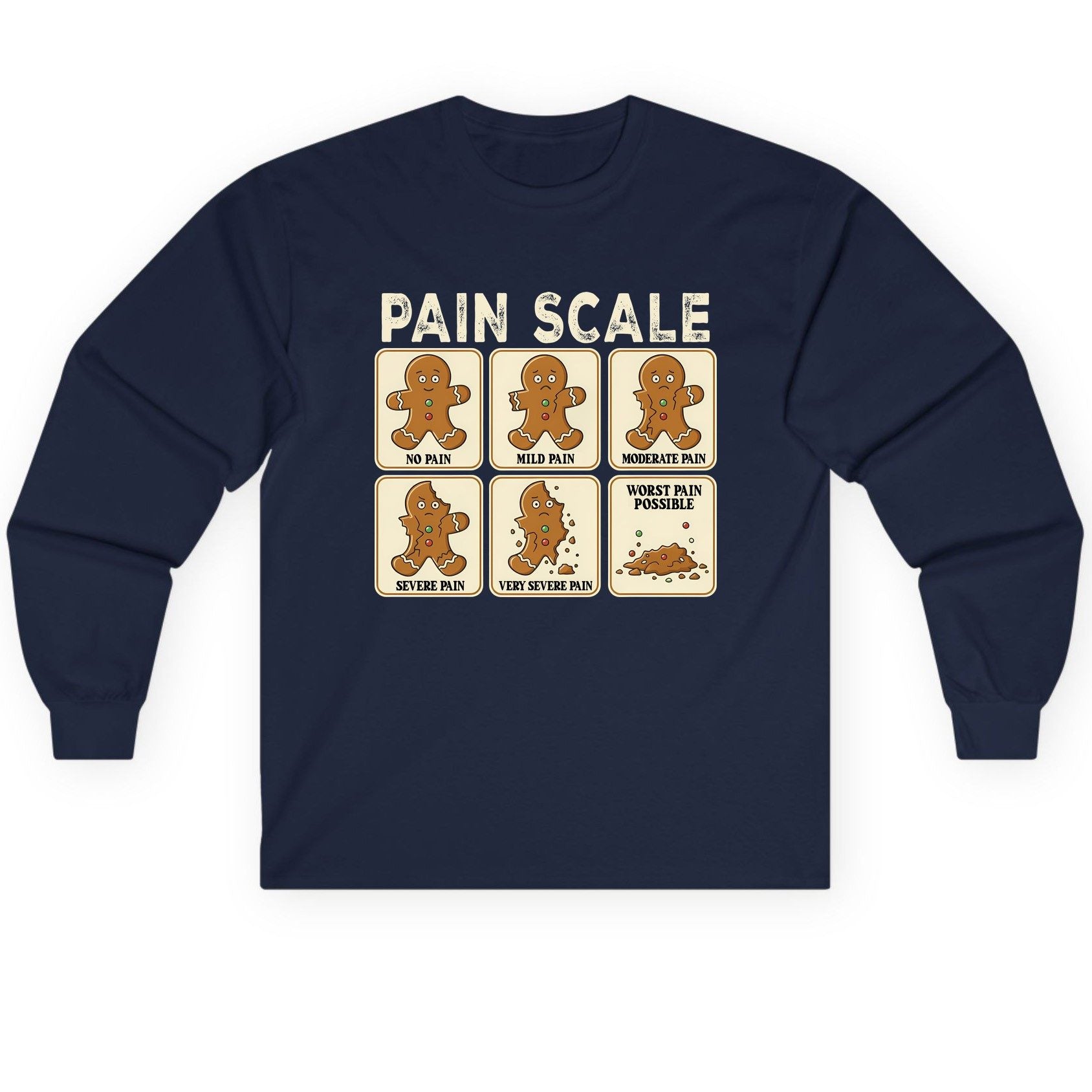 Pain Scale gingerbread man pain scale Long Sleeve Tee Navy product mockup
