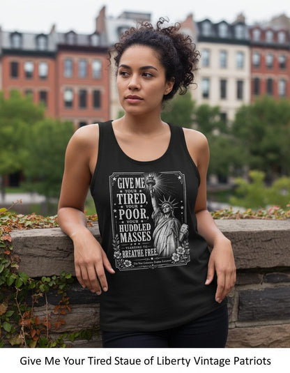 Give Me Your Tired Statue of Liberty Vintage Patriots Tank Top - lifestyle model mockup - Black