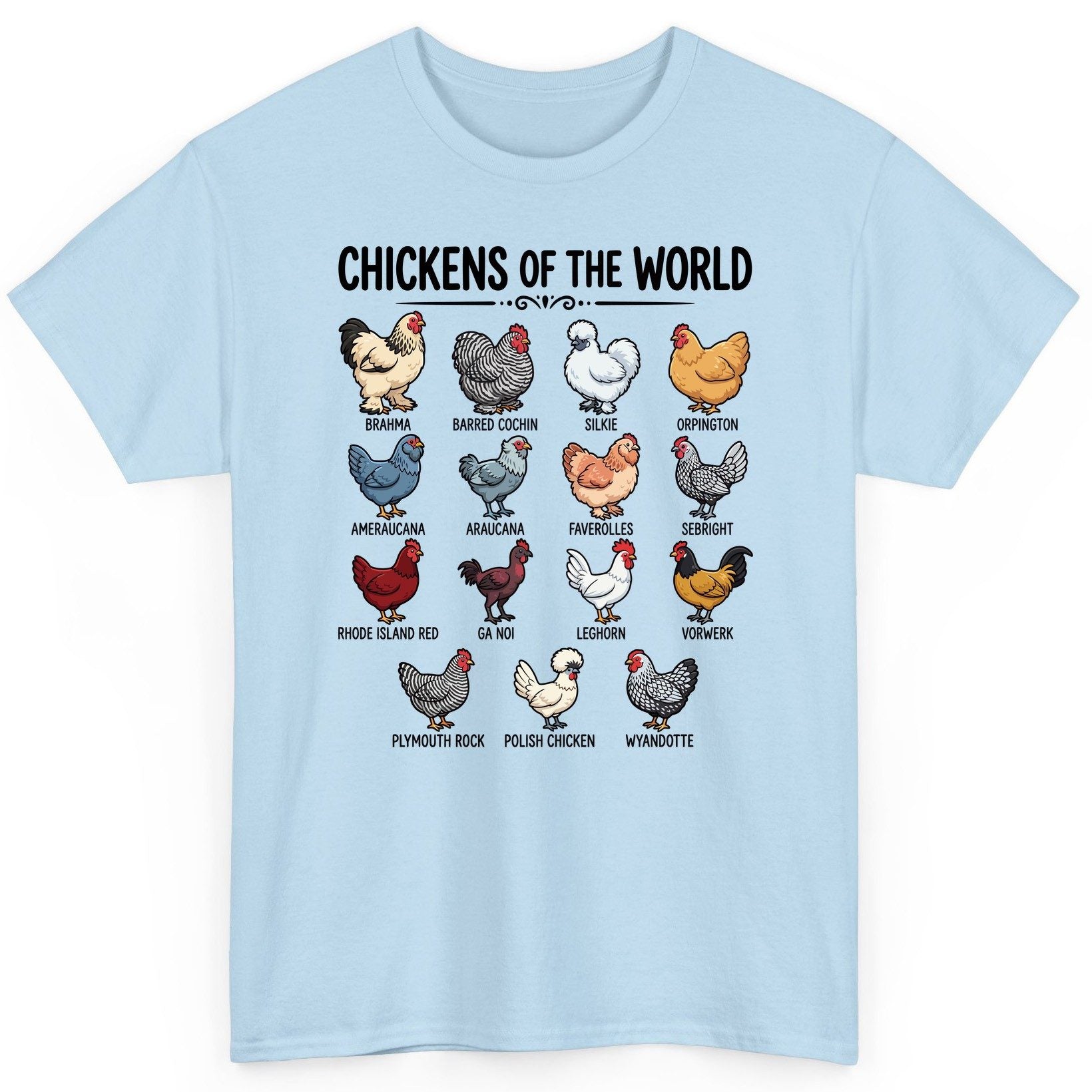 Breeds of the World, Brahma, Barred Cochin, Silkie, Orpington, Ameraucana, Araucana, Faverolles, Sebright, Rhode Island Red,
