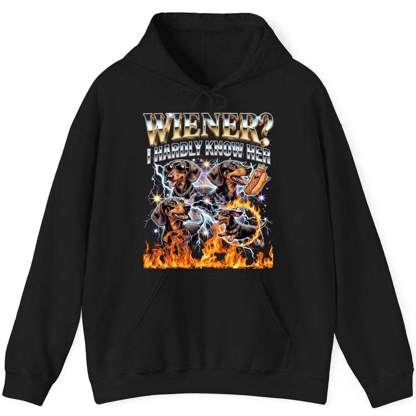 Wiener I Hardly Know Her dachshund Hoodie Black product mockup