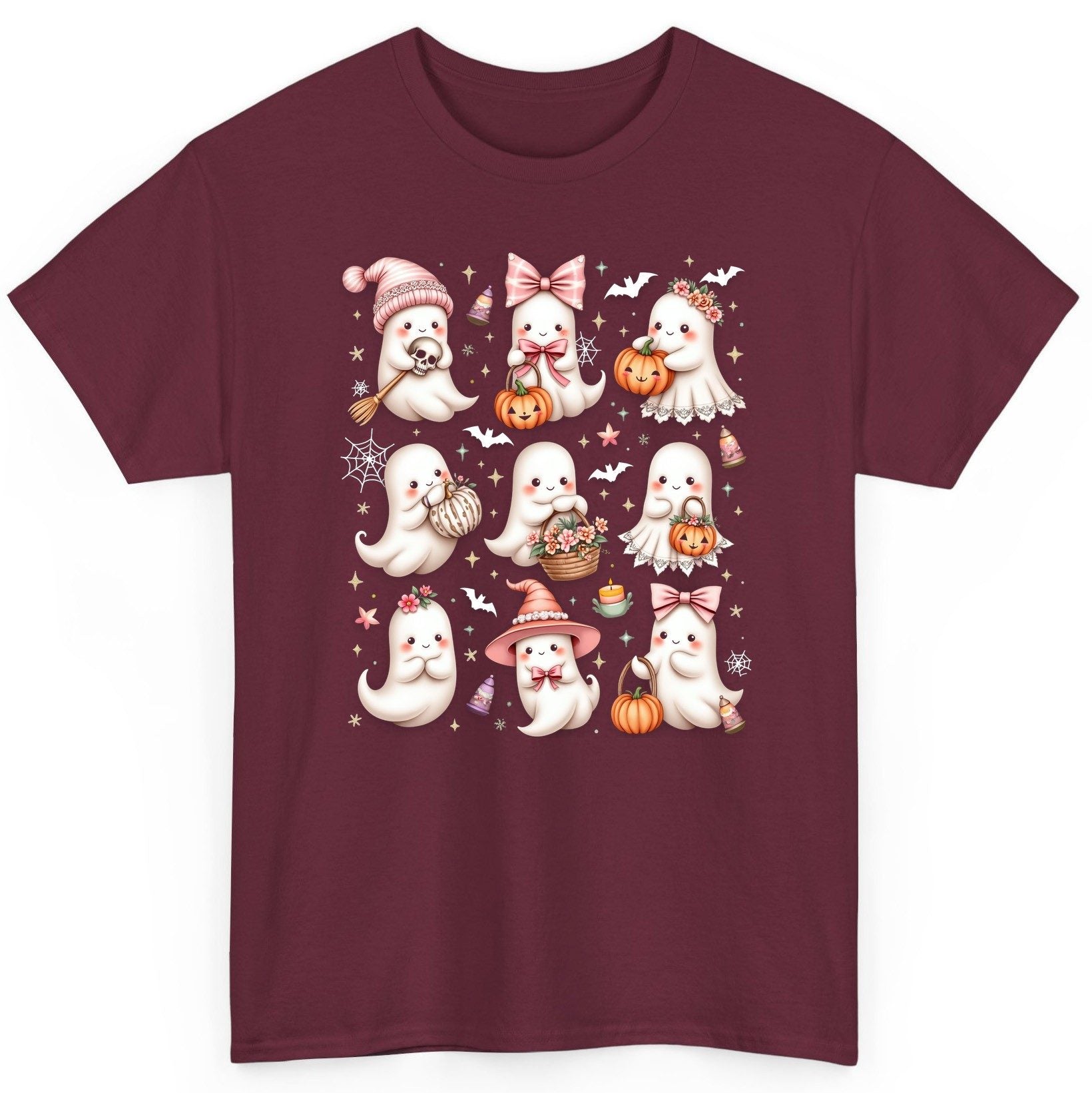 Cute Pink Halloween Ghosts cute Halloween ghosts T-Shirt Maroon product mockup