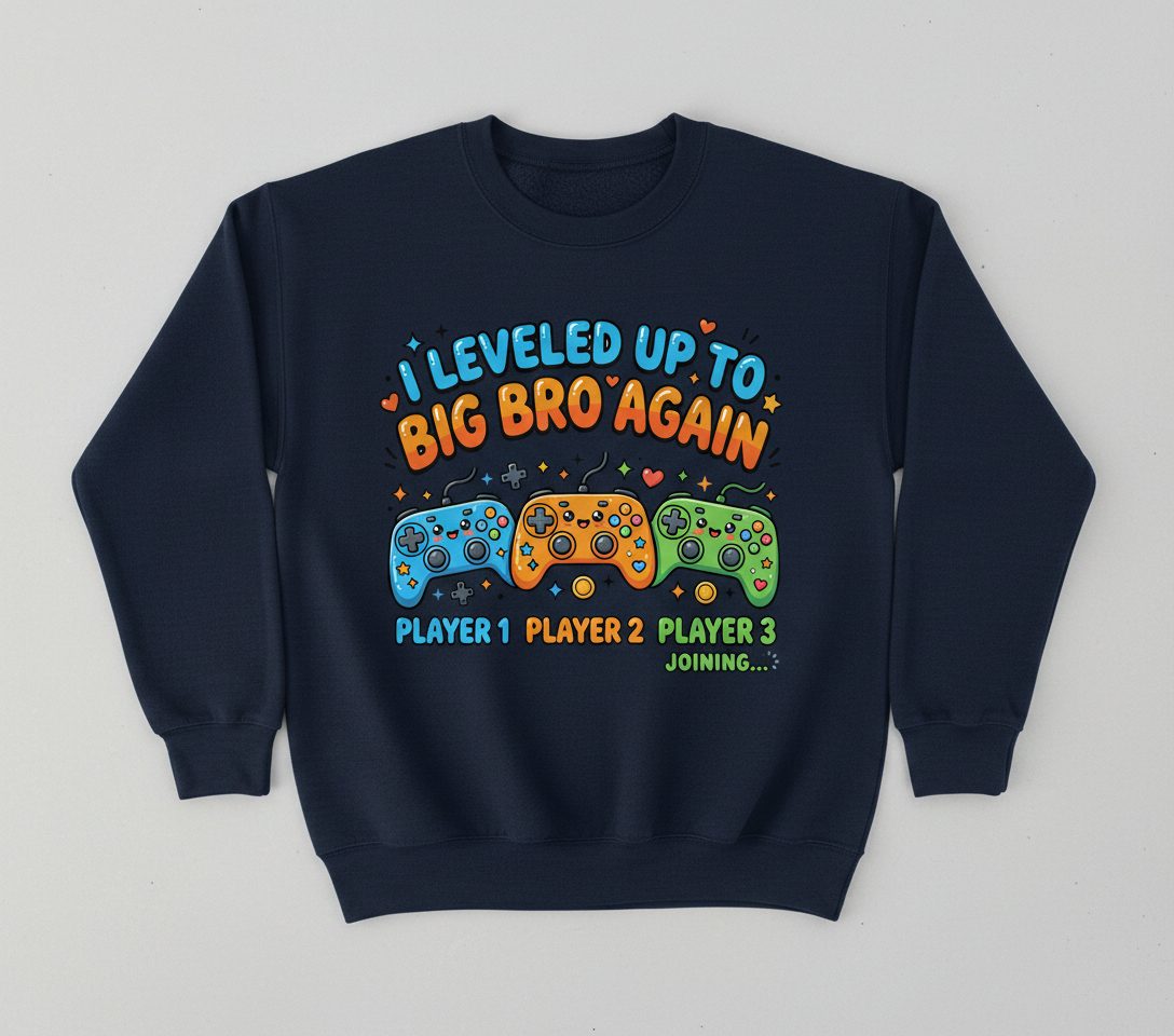 I Leveled UP TO BIG BRO AGAIN Brother Announcement Sweatshirt - product mockup - Navy