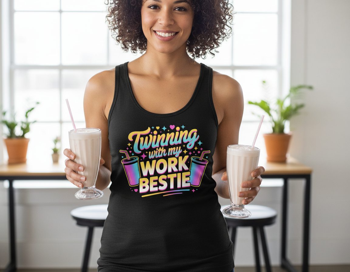 Twinning with My Work Bestie work friendship Tank Top Black lifestyle mockup