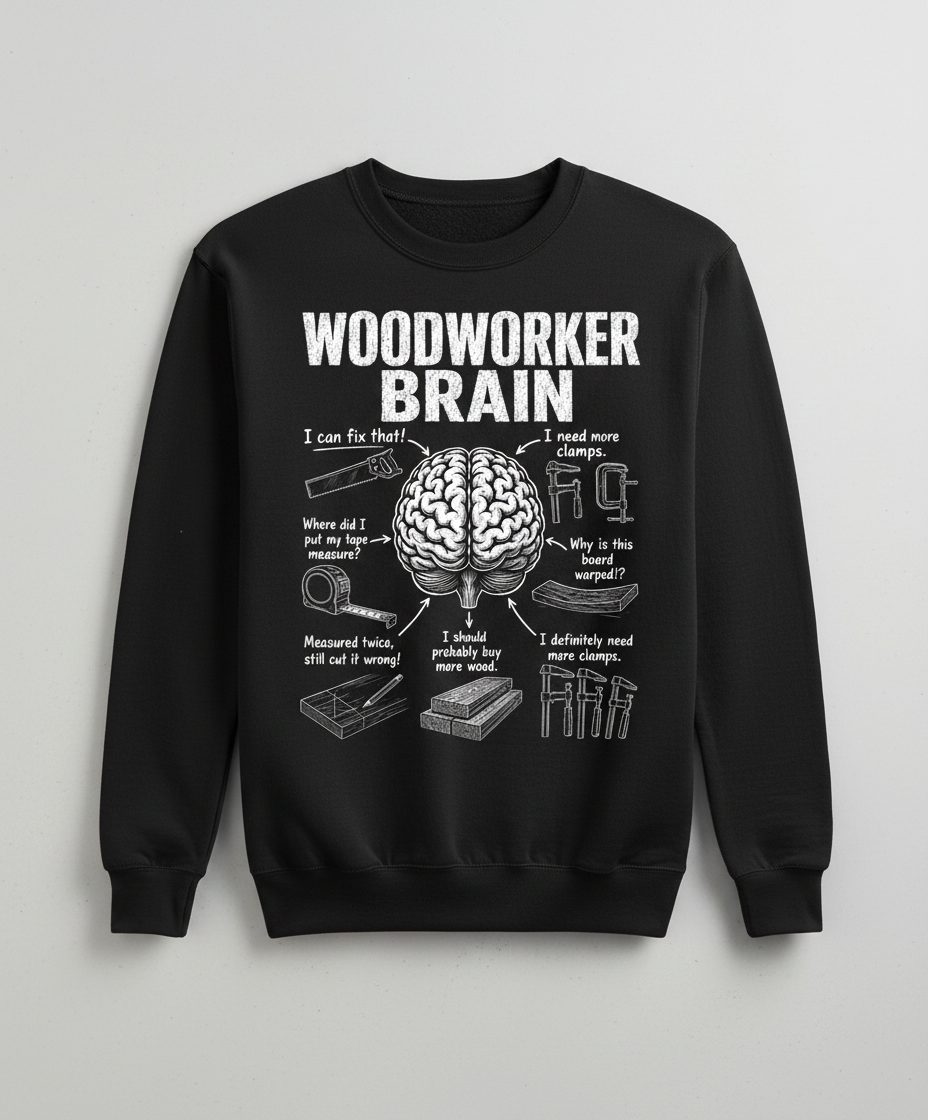 Woodworker Brain Funny Woodworking Sweatshirt - product mockup - Black