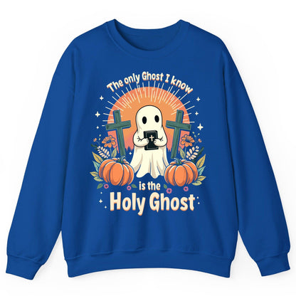 The Only Ghost I Know Is the Holy Ghost christian Halloween Sweatshirt Royal product mockup