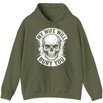 My Wife Will Bury You skull Hoodie Military Green product mockup