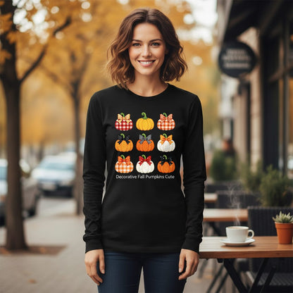 Decorative Fall Pumpkins fall pumpkins Long Sleeve Tee Black lifestyle mockup
