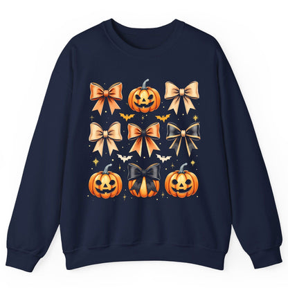 Cute Halloween Pumpkins and Bows Halloween Sweatshirt Navy product mockup