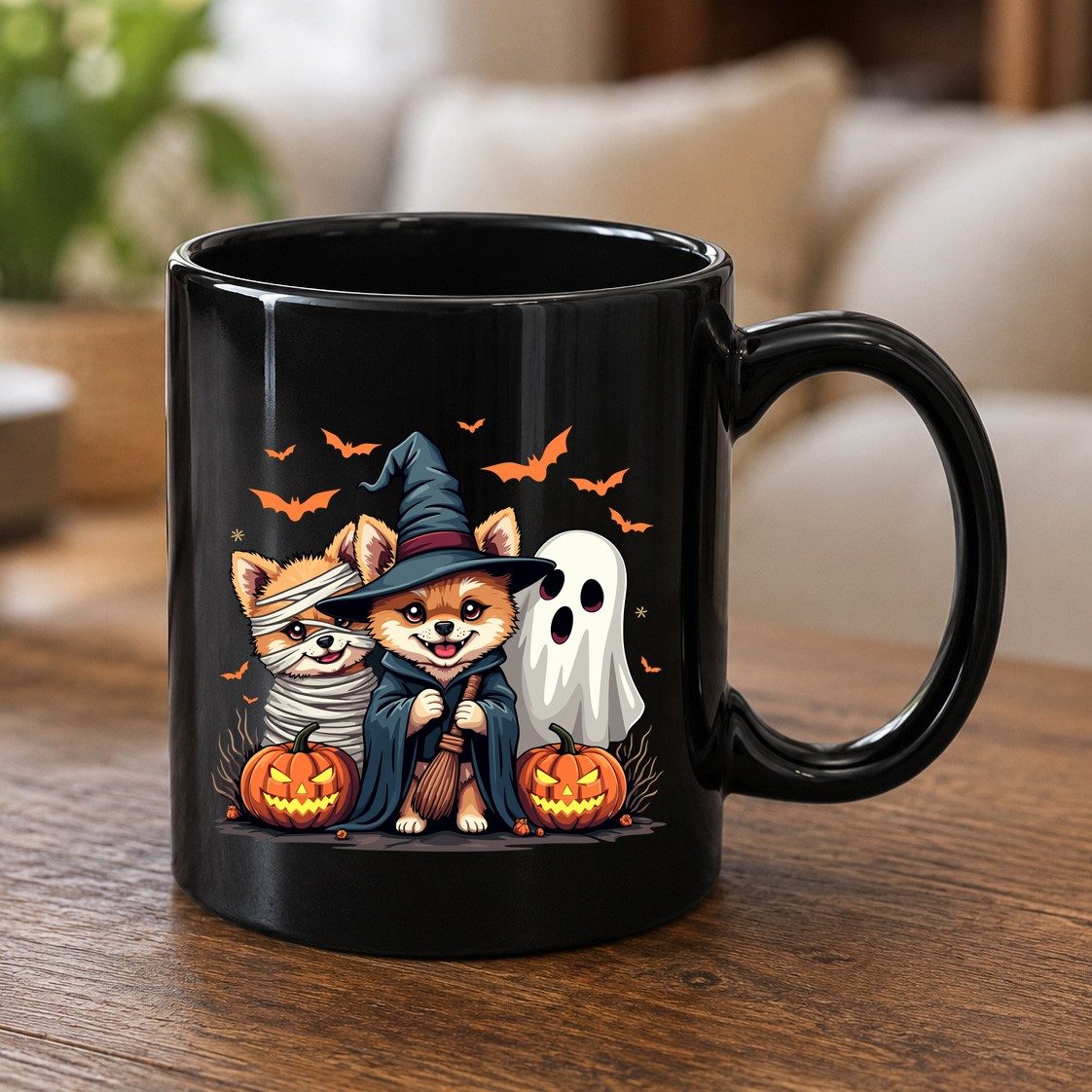 Cute Halloween Corgi Dogs Halloween corgis Black Mug Black product mockup