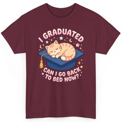 I Graduated CAN I GO BACK TO BED NOW Funny Graduation Cat T-Shirt - product mockup - Maroon