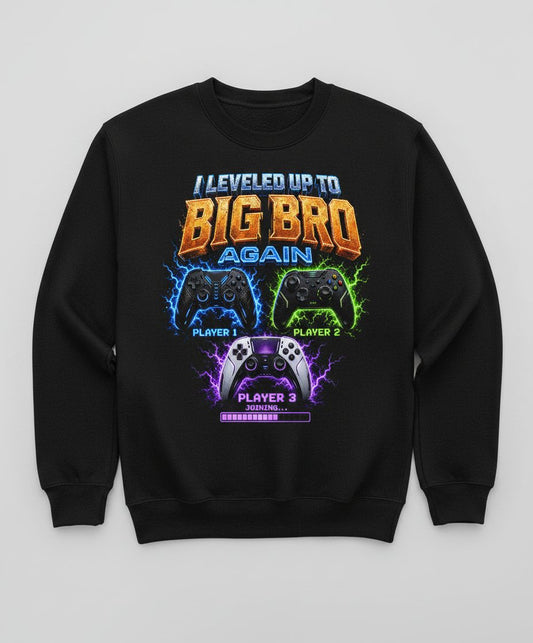 I Leveled Up to Big Bro Again Gamer Brother Sweatshirt - product mockup - Black
