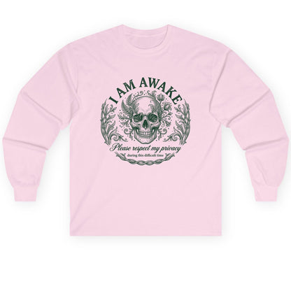 I Am Awake Please Respect My Privacy During This Difficult Time sarcastic skull Long Sleeve Tee Light Pink product mockup