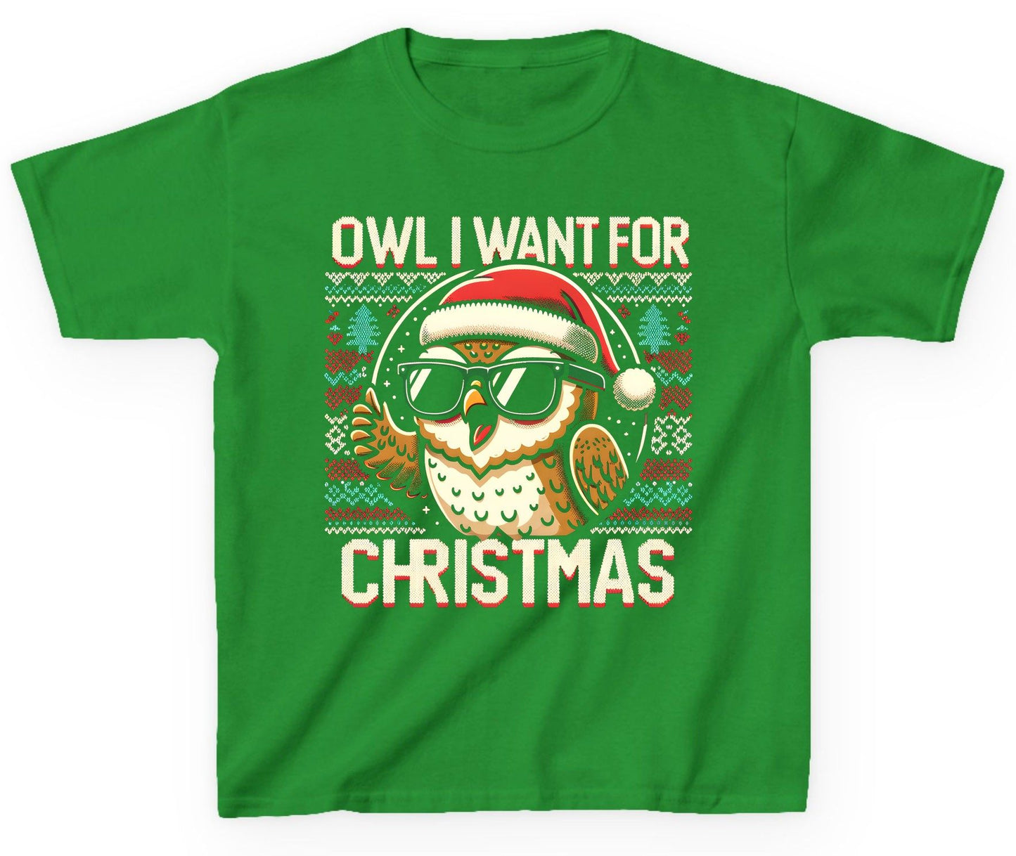 Owl I Want for Christmas Christmas owl Youth T-Shirt Irish Green product mockup