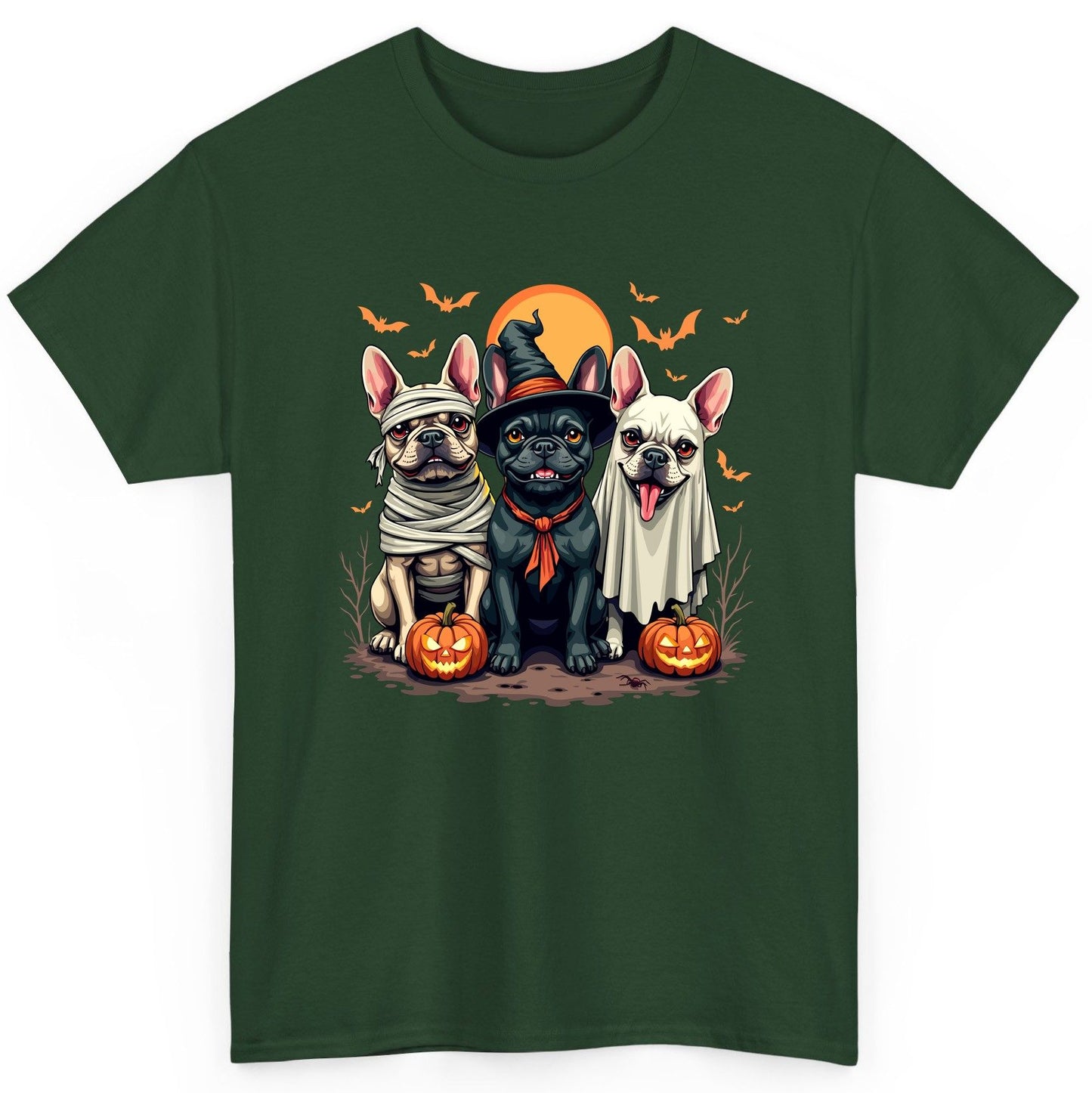 Halloween French Bulldogs Costumes french bulldogs T-Shirt Forest Green product mockup