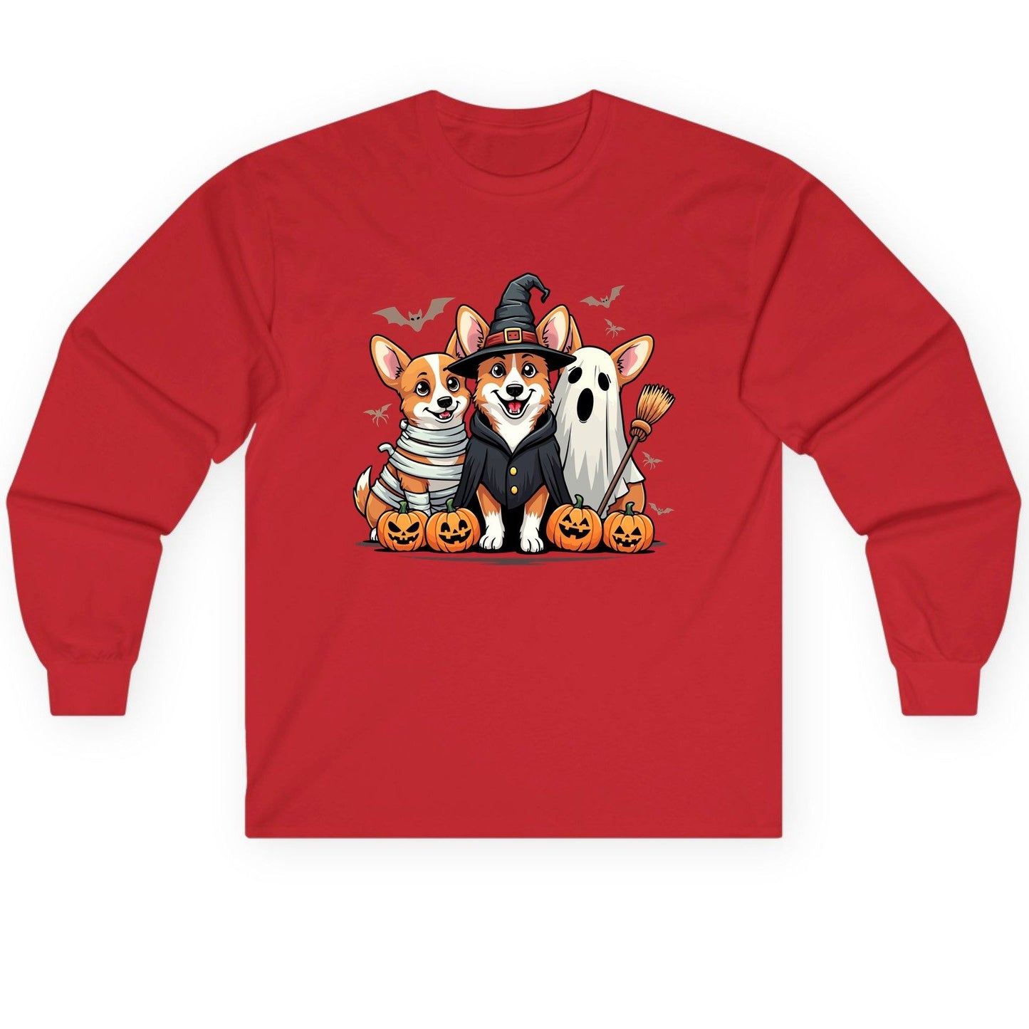 Halloween Corgi Trio Halloween corgis Long Sleeve Tee Red product mockup