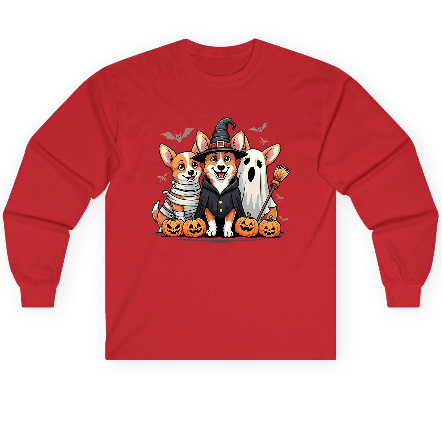 Halloween Corgi Trio Halloween corgis Long Sleeve Tee Red product mockup