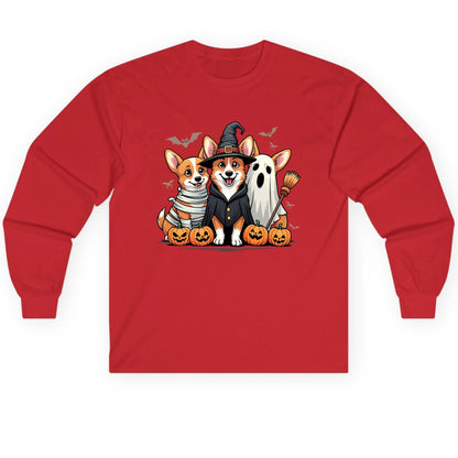 Halloween Corgi Trio Halloween corgis Long Sleeve Tee Red product mockup