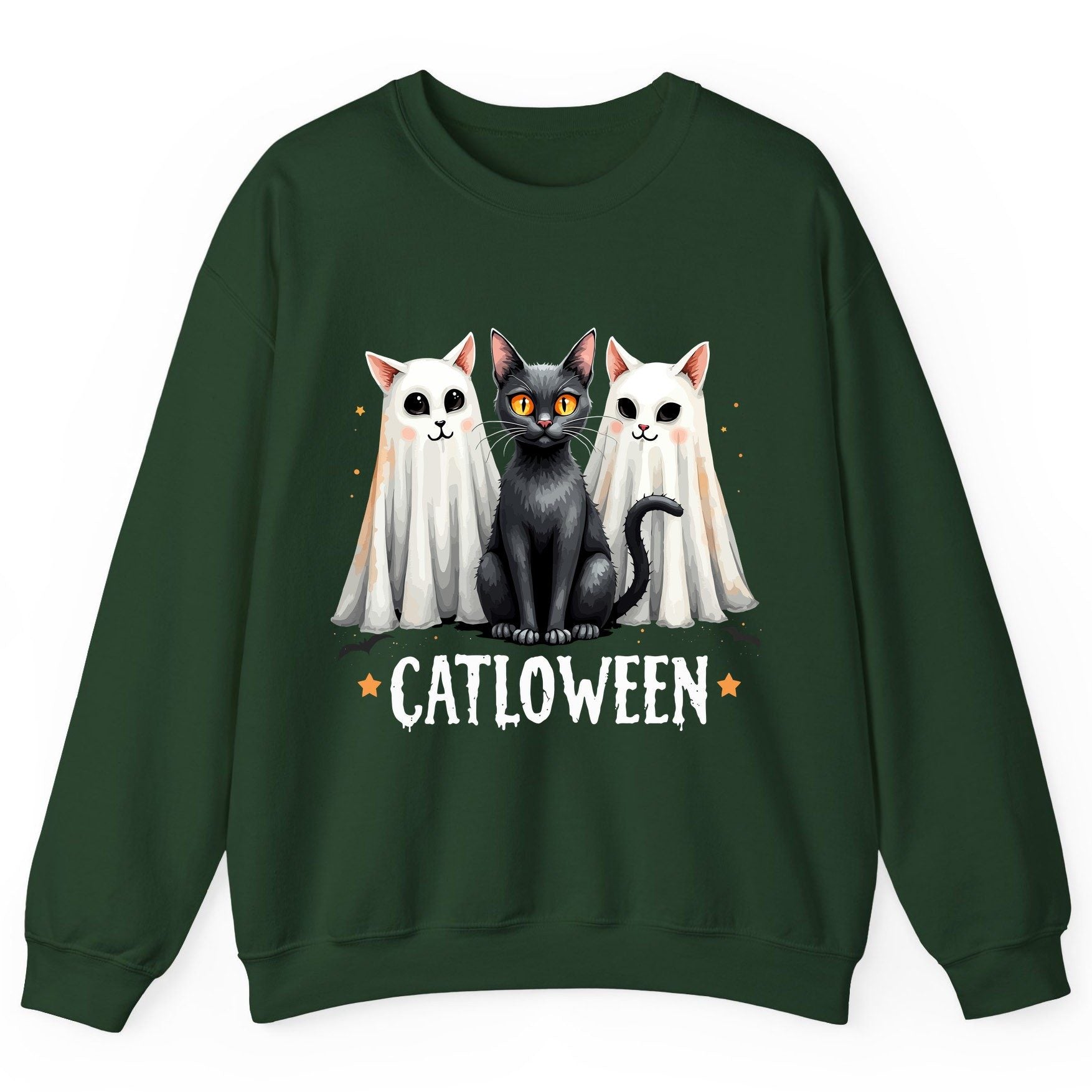 Catloween Halloween cats Sweatshirt Forest Green product mockup