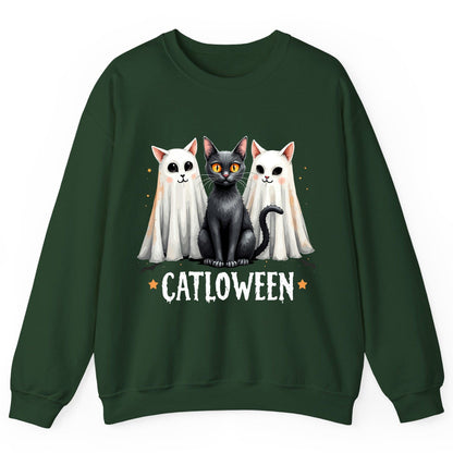 Catloween Halloween cats Sweatshirt Forest Green product mockup
